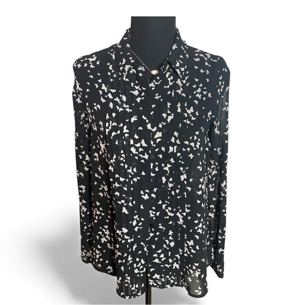 LC Lauren Conrad Black and Cream butterfly print.” Blouse Size XS